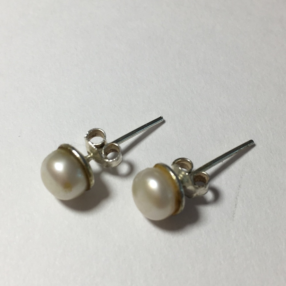 Earrings Fine Silver 950 with White pearl /New/